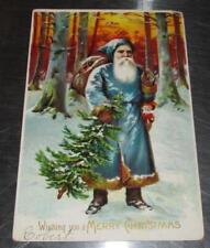 Vintage Christmas Embossed Postcard Blue Robe Santa Germany picture