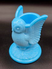 Vintage Rare  Westmoreland Blue Milk Glass Owl Toothpick Holder picture