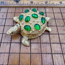 Beautiful Vintage Florenza Gold Tone Turtle Tape Measure with Colorful Glass picture