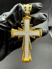 Iced Out Diamond Cross Pendant Only In 14k Yellow Gold Plated For Men's Jewelry picture