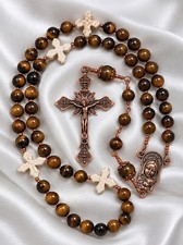 Handmade Catholic Rosary, Tiger Eye Beads and Copper Crucifix picture