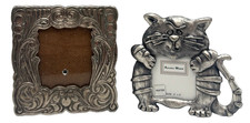 Vintage Pewter Cat Frame & Ornate Scroll Aluminum Pewter Frame Lot *Read picture