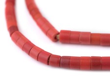 Vintage Czech Red Cylinder Beads 6mm Nigeria African Glass Large Hole Handmade picture