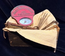 Vintage Rustic Decor Lot Wood Crate Smoky Mountain Thermometer Pocket Scale picture