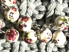 Beautiful Catholic Rosary 5 Decade Porcelain Purple Flower Beads/Jerusalem Cross picture