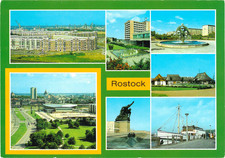 A5 GDR color multi-image postcard of Rostock from 1986, blank picture