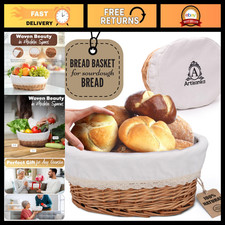 Handmade Large Wicker Bread Basket with Linen Liner & Cover - 12