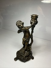 Antique Vintage Cupid CandleHolder Bronze Statue 11”Tall Victorian Edwardian picture
