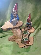 LOT OF 3 VINTAGE 1990s TOM CLARK GNOME FIGURES WITH HAND MADE WOODEN STAND picture