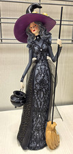Elegant Gothic Witch Figurine with Cauldron & Broom – Halloween Decor picture