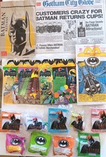 HUGE Batman Collectibles, 9 Toys, 2 Bags, 4 HM Boxes, Placemat - ALL MINT picture