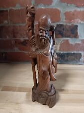 Asian Hand Carved Wooden Logevity Statue  picture