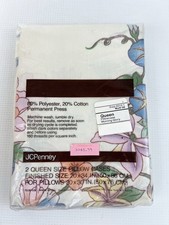 Vtg Set of 2 QUEEN PILLOW CASES JCPenney Floral Morning Glory Perm Press New picture