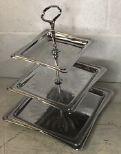 Vintage Retro MCM Chrome 3 Tier Orderve Tray Server Square With Etched Design picture