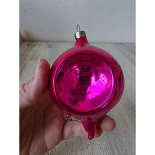 Vintage heim red indent teardrop glass ornament made in US of A Xmas tree picture