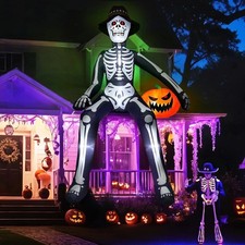 10FT LED Giant Sitting Skeleton Halloween Inflatable Roof 10FT Sitting Skeleton picture