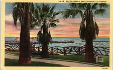 1940s SANTA MONICA CALIFORNIA YACHT HARBOR PALM TREES LINEN POSTCARD 42-253 picture