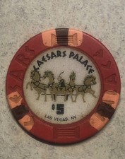 🚨🔥Vintage Caesars Palace Casino $5 Chip Las Vegas Gambling Textured Inlay 1993 picture