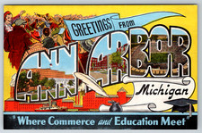 c1940s Ann Arbor Michigan Greetings Postcard Linen picture