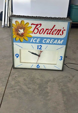 Borden's Ice Cream Hanging Advertising Clock Wall Sign w/ Chain, Blue/White picture
