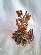 Vtg Kirks Folly Gold Metal Jeweled Butterfly Floral Tapered Candle Holder picture