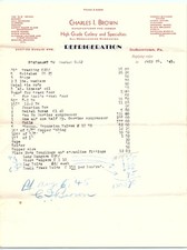 1945 Charles I. Brown Duboistown PA Refrigeration Billhead picture