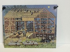 Vintage 1975 Amish Barn Raising Building Tin Metal Sign Art By AMCAL LICENSING picture