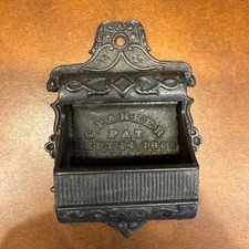 Antique Circa 1870 Parker Cast Iron Wall Match Holder  Safe picture