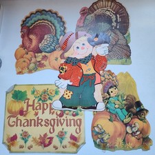 Vintage 1980s Lot Of 5 Die Cut Cutout Cardboard Thanksgiving Fall Decorations picture