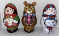 Russell Stover Christmas Holiday Candy Santa Tins Empty Snowman Bear Elf picture