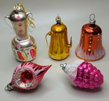 Vintage Blown Glass Christmas Ornaments Lot of 5 Assorted Bell Teapot Read E69 picture