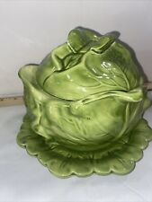 Vtg 1973 Holland Mold 3-Piece Green Lettuce/Cabbage-Shaped Covered Bowl/Tureen-F picture