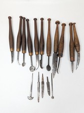 Lot 16 Antique Cobbler Shoemaker Leather Tools Burnishing Creasing Wood Handle picture