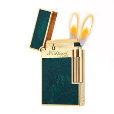 S.T. DUPONT Ligne2 Double Flame Emerald Green lacquer Gold old fashined Lighter picture