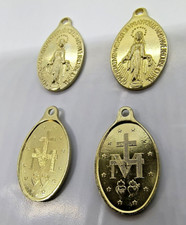 Miraculous Medal Necklace Pendant Charm Virgin Mary Small Gold Tone Catholic x 8 picture