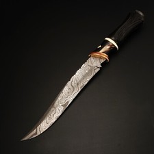 A BEAUTIFUL CUSTOM HANDMADE 13 INCHES LONG IN DAMASCUS STEEL HUNTING WILD DAGGER picture
