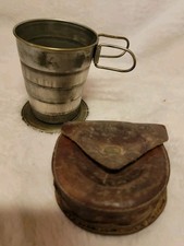 Antique Collapsible Silver Metal Cup orig. Leather Case, Made in USA pat. 1897 picture