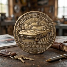 Corvette 70th Anniversary Challenge Coin Classic C2 Stingray Bronze Car Gift picture