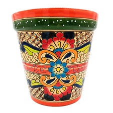 Talavera Pottery Planter Mexican Ceramic Flower Pot Large Orange Green 13in picture