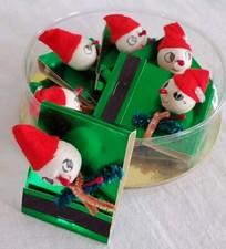 6 Vtg Mid Century Green Foil CHRISTMAS Matchbooks Spun Cotton Elves Pixies Box picture