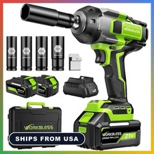 Cordless Impact Wrench 1/2 Inch Drive High Torque Brushless Motor 21V 2 Battery picture