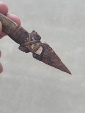 Obsidian Arrow Head Mule Deer Antler Knife 5 3/4 Long Stem Point Flint Knapping picture
