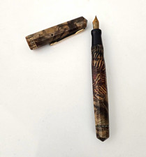 Bersha Vintage Celluloid Fountain Pen 14K Flexible Nib Gold Trim Black Ink picture
