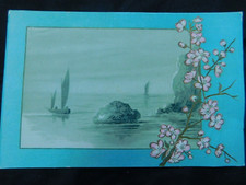 Lovely Vintage Early 1900's Card with Boat Scene Cherry Blossoms V470 picture