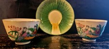 Two Japanese Hand Painted Painted Tea Or Sake Cups + Saucer (Extra) Japan picture