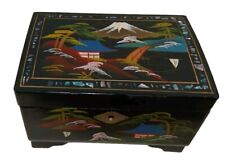 Vintage Japanese Black Lacquer Abalone Music Jewelry Box WORKING 