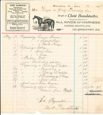 1915 BILL HEAD RECEIPT - CHRIST BRANDSTAETTER  DESIGNER OF HARNESS & HORSE BOOTS picture