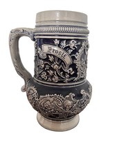 Vintage Thewalt German Beer Stein Salt Glaze Cobalt Gray Prosit Zum Wohle picture