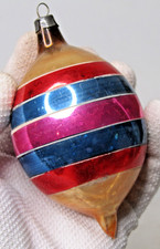 VTG pre WWII Glass Pictured Large Color Striped DROP Christmas Ornament HEIM #1 picture