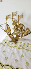 Gold Metallic Filigree Metal Sailing Ship Sculpture Figurine 3D Effect picture
